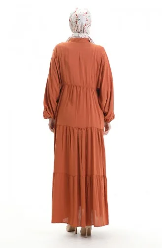 Robe à Manches élastiques à Demi-boutonnage 0091-02 Brique 0091-02