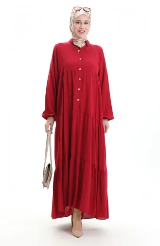 Kleid Mit Halbgeknöpften Elastischen Ärmeln 0091-03 Weinrot 0091-03