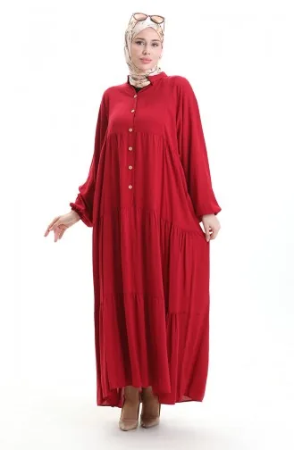 Kleid Mit Halbgeknöpften Elastischen Ärmeln 0091-03 Weinrot 0091-03