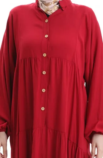 Kleid Mit Halbgeknöpften Elastischen Ärmeln 0091-03 Weinrot 0091-03