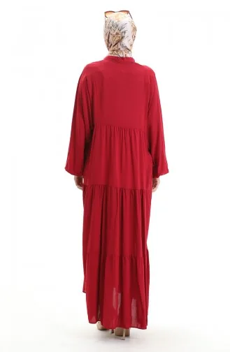 Kleid Mit Halbgeknöpften Elastischen Ärmeln 0091-03 Weinrot 0091-03