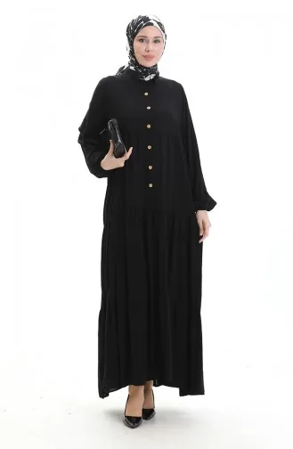 Robe à Manches élastiques à Demi-boutonnage 0091-04 Noir 0091-04
