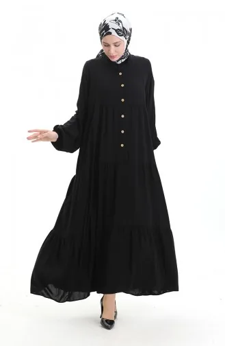 Robe à Manches élastiques à Demi-boutonnage 0091-04 Noir 0091-04