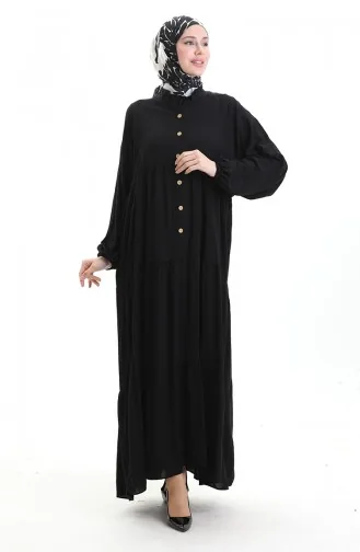 Robe à Manches élastiques à Demi-boutonnage 0091-04 Noir 0091-04