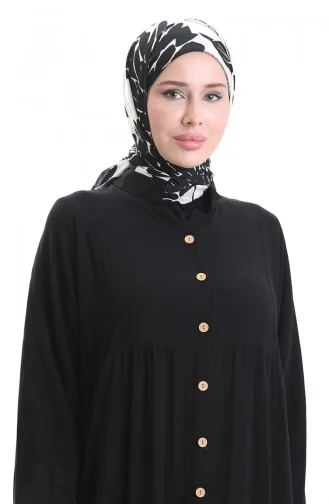 Robe à Manches élastiques à Demi-boutonnage 0091-04 Noir 0091-04