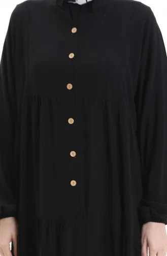 Robe à Manches élastiques à Demi-boutonnage 0091-04 Noir 0091-04