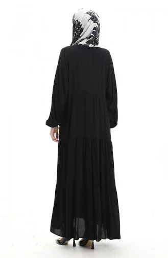 Robe à Manches élastiques à Demi-boutonnage 0091-04 Noir 0091-04