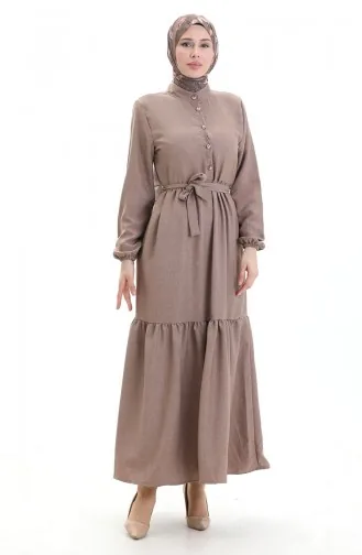 Robe Boutonnée à Manches élastiques 0104-02 Marron 0104-02