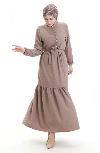 Robe Boutonnée à Manches élastiques 0104-02 Marron 0104-02