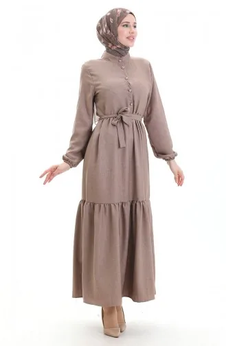 Robe Boutonnée à Manches élastiques 0104-02 Marron 0104-02