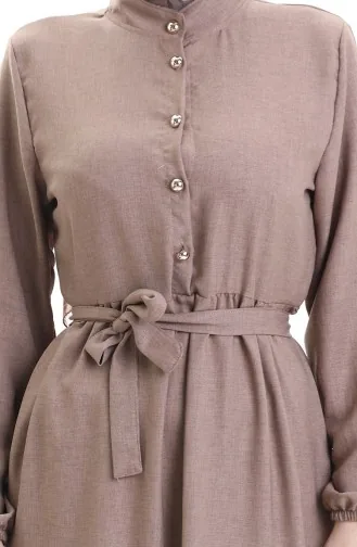Robe Boutonnée à Manches élastiques 0104-02 Marron 0104-02