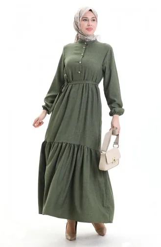 Robe Boutonnée à Manches élastiques 0104-03 Kaki 0104-03