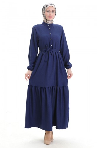 Navy Blue İslamitische Jurk 0104-05