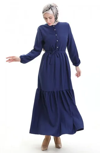 Robe Boutonnée à Manches élastiques 0104-05 Bleu Marine 0104-05