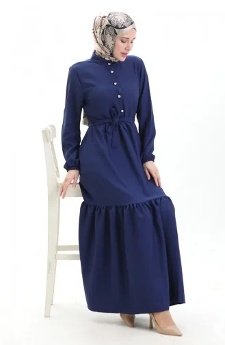 Robe Boutonnée à Manches élastiques 0104-05 Bleu Marine 0104-05