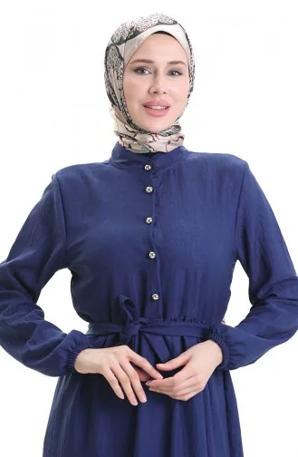Robe Boutonnée à Manches élastiques 0104-05 Bleu Marine 0104-05