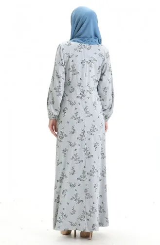 فستان منقوش بأكمام مرنة 2047-07 فضي رمادي 2047-07