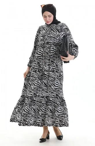 Robe à Motifs à Demi-bouton 2070-02 Noir Et Blanc 2070-02