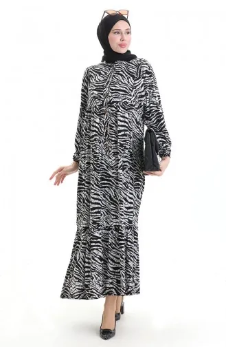 Robe à Motifs à Demi-bouton 2070-02 Noir Et Blanc 2070-02