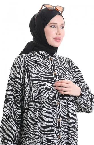 Robe à Motifs à Demi-bouton 2070-02 Noir Et Blanc 2070-02