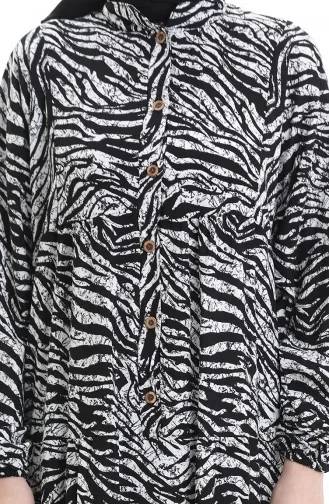 Robe à Motifs à Demi-bouton 2070-02 Noir Et Blanc 2070-02