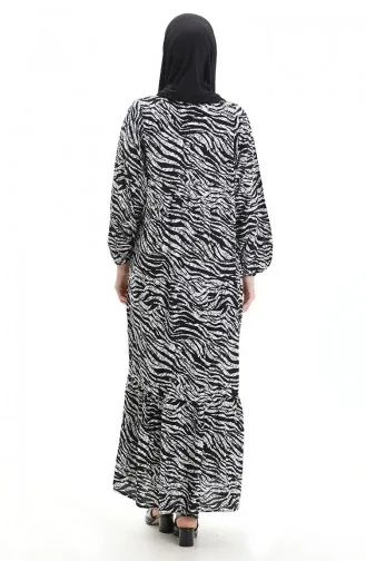 Robe à Motifs à Demi-bouton 2070-02 Noir Et Blanc 2070-02