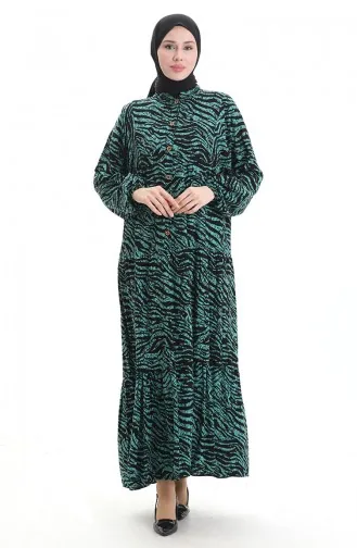 Robe à Motifs à Demi-bouton 2070-03 Vert Noir 2070-03