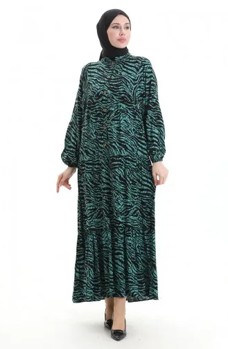 Robe à Motifs à Demi-bouton 2070-03 Vert Noir 2070-03