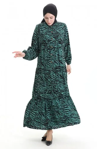 Robe à Motifs à Demi-bouton 2070-03 Vert Noir 2070-03