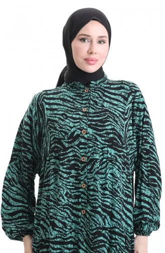 Robe à Motifs à Demi-bouton 2070-03 Vert Noir 2070-03