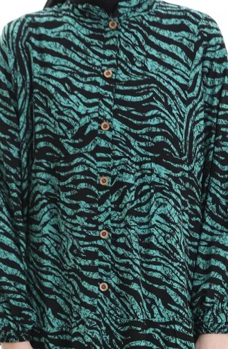Robe à Motifs à Demi-bouton 2070-03 Vert Noir 2070-03