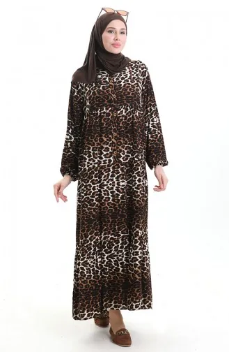Robe Boutonnée à Imprimé Léopard 2071-01 Marron Noir 2071-01