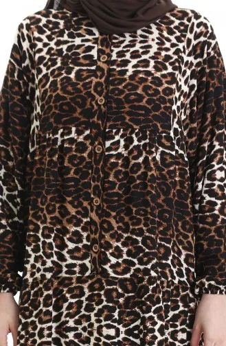 Robe Boutonnée à Imprimé Léopard 2071-01 Marron Noir 2071-01