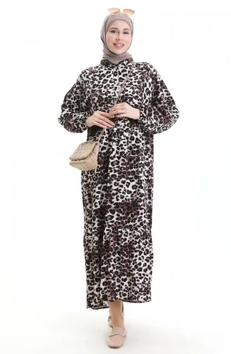 Robe Boutonnée à Imprimé Léopard 2071-02 Noir Et Blanc 2071-02