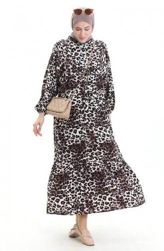 Robe Boutonnée à Imprimé Léopard 2071-02 Noir Et Blanc 2071-02