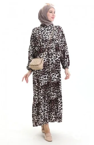 Robe Boutonnée à Imprimé Léopard 2071-02 Noir Et Blanc 2071-02