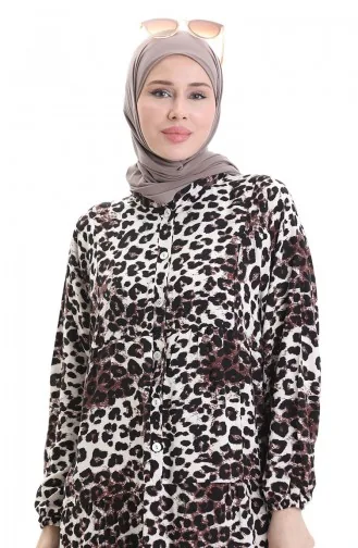 Robe Boutonnée à Imprimé Léopard 2071-02 Noir Et Blanc 2071-02