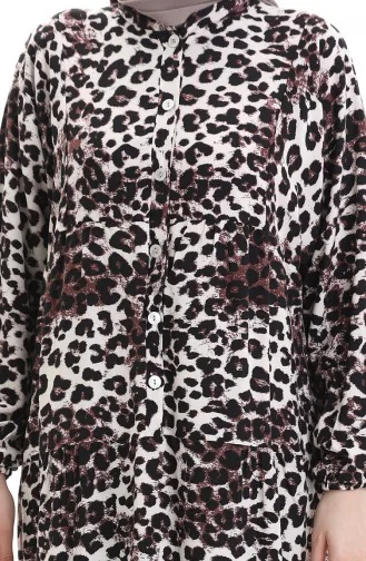 Robe Boutonnée à Imprimé Léopard 2071-02 Noir Et Blanc 2071-02