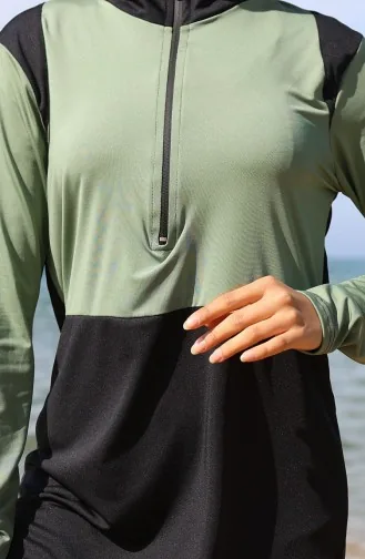 Zippered Hijab Swimsuit 2508-02 Almond Green Black 2508-02