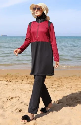 Badpak Met Rits En Hijab 2508-03 Bordeauxrood En Zwart 2508-03