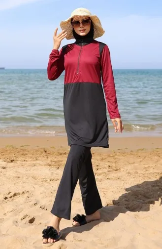 Badpak Met Rits En Hijab 2508-03 Bordeauxrood En Zwart 2508-03