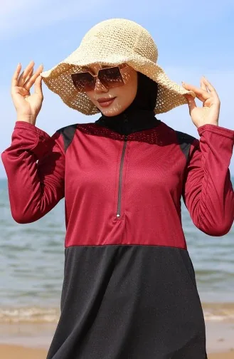 Badpak Met Rits En Hijab 2508-03 Bordeauxrood En Zwart 2508-03