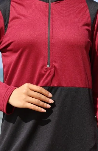 Badpak Met Rits En Hijab 2508-03 Bordeauxrood En Zwart 2508-03