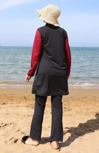 Badpak Met Rits En Hijab 2508-03 Bordeauxrood En Zwart 2508-03