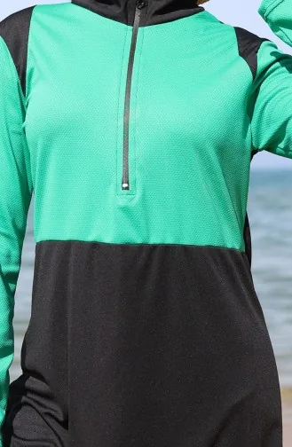 Fermuarlı Tesettür Mayo 2508-04 Yeşil Siyah