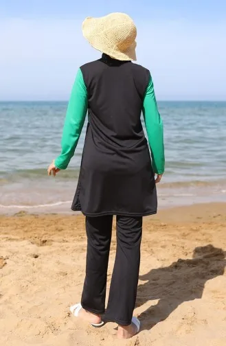 Fermuarlı Tesettür Mayo 2508-04 Yeşil Siyah