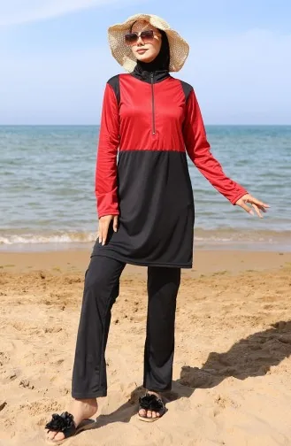 Badpak Met Rits En Hijab 2508-05 Rood Zwart 2508-05