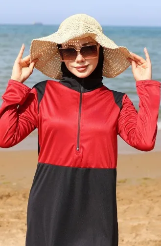 Badpak Met Rits En Hijab 2508-05 Rood Zwart 2508-05