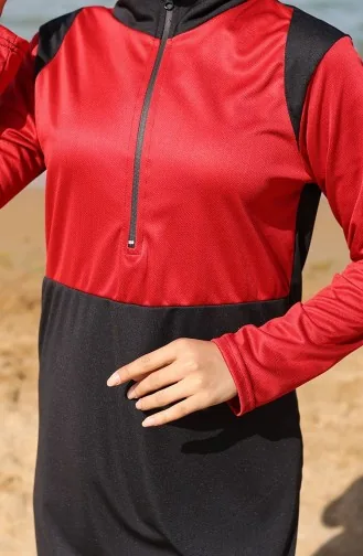 Badpak Met Rits En Hijab 2508-05 Rood Zwart 2508-05