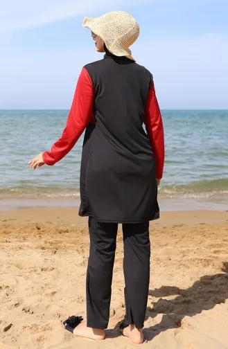 Badpak Met Rits En Hijab 2508-05 Rood Zwart 2508-05